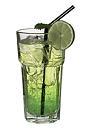 The DJ Drink is made from Bacardi Limon, Midori Melon Liqueur and lemon-lime soda, and served in a highball glass.