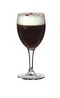 The Irish Coffee drink is made from Irish whiskey, brown sugar, hot coffee and whipped cream, and served in a white wine or Irish coffee glass.