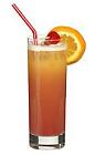 The Kalis Little Pinky is a non-alcoholic drink made from orange juice, sour mix, peach syrup and grenadine, and served in a highball glass.