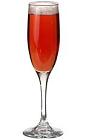 The Kir Royal, also called a Royal Kir, is made from creme de cassis and champagne, and served in a champagne flute.