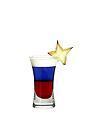 The Stars and Stripes shot is made from grenadine, blue curacao and light cream, and served in a shot glass.