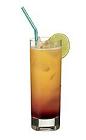 The Virgin Hurricane drink is a non-alcoholic mix of orange juice, sour mix, passionfruit syrup and grenadine, and served in a highball glass.